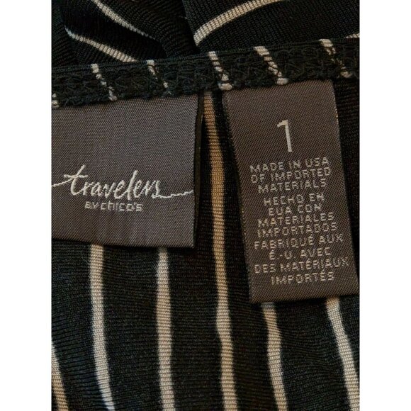 Chicos TRAVELERS Womens Small Stripe Black White Top Slinky Asymmetrical Hem - Picture 5 of 6